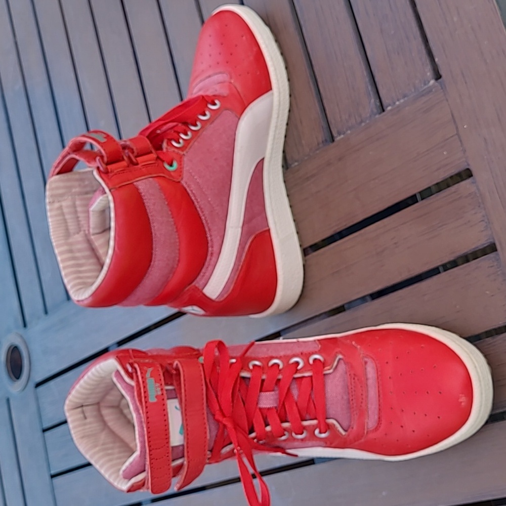 Puma Red and White High-Top Sneakers